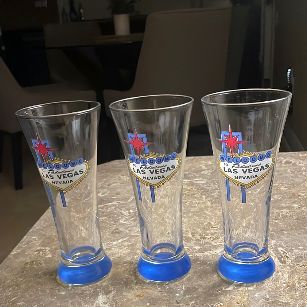 Las Vegas Beer Glass Set of 3 with Blue Base